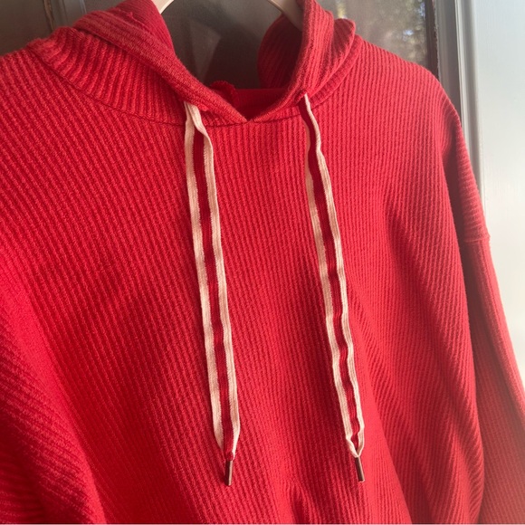 Aerie Ribbed Drawstring Cotton Hoodie Hooded Sweatshirt Red Oversized Chunky S - Picture 5 of 9